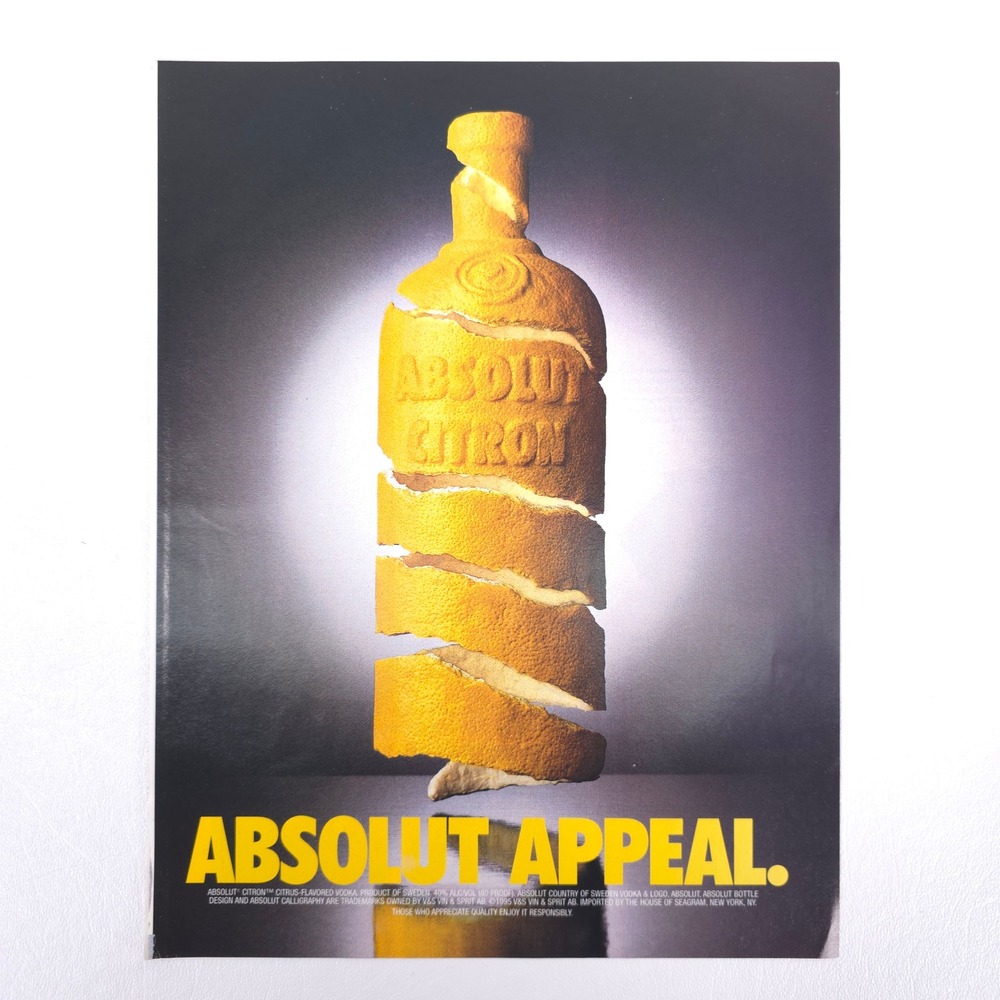 Absolut Citron Vodka Print Ad Absolut Appeal Citrus Bottle Vintage Advertising